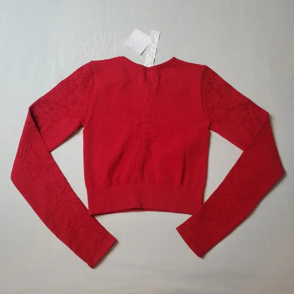 Fabletics Womens Size S NWT Seamless Lace Top Floral Long Sleeve Red LS1935477